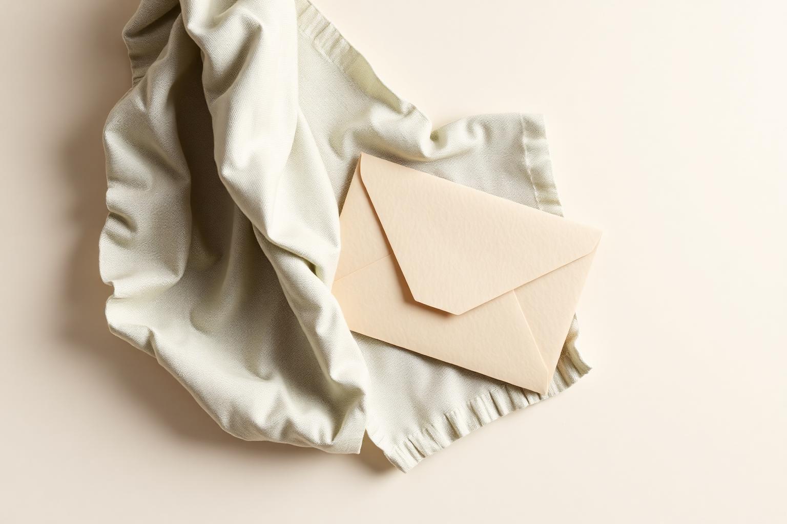 Folded linen and a sealed envelope